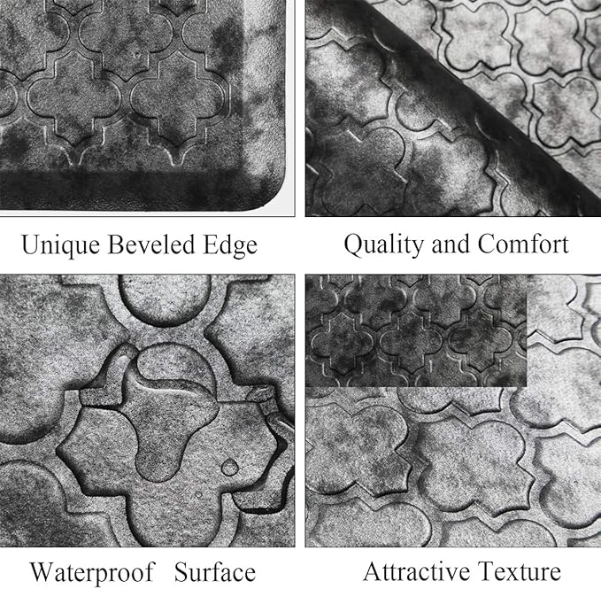 HEBE Kitchen Mat Cushioned Anti Fatigue Comfort Floor Mat 20"x60" Waterproof Non Slip Kitchen Rug Runner Laundry Room Rug Floor Carpet Heavy Duty Comfort Standing Mat Pads,Silver Grey