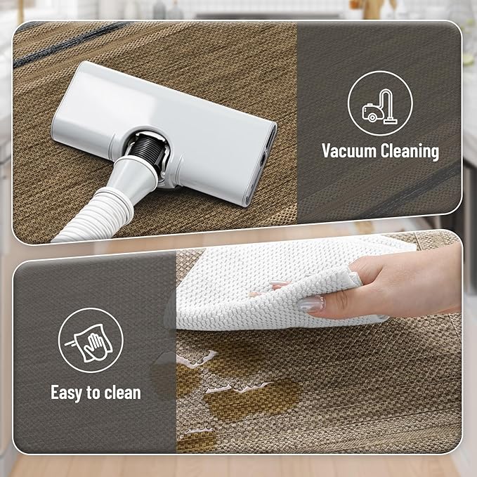 KIMODE Anti Fatigue Kitchen Mats 17"x47"+17"x29", Farmhouse Kitchen Rugs Sets of 2, Non Slip Kitchen Mats for Floor, Cushioned Comfort Standing Mats for Sink Laundry Office Desk Grey/Brown