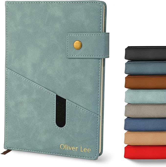 Promot Personalized Notebook - A5 Lined Leather Bound Journal for Writing Women Men - Hardcover Executive Notebook, Daily Journal, Travel Diary, Gift Idea, Custom Embossed Text with Gold Metallic Foil