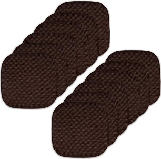 Sweet Home Collection Memory Foam Chair Cushion Honeycomb Pattern Solid Color Slip Non Skid Rubber Back Ultimate Comfort and Softness Rounded Square 16" x 16" Seat Cover, 12 Pack, Brown