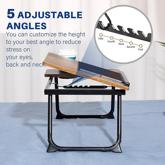 Laptop Desk for Bed Couch, Adjustable Foldable Bed Table with Cup Holder, Breakfast Serving Tray, Portable Laptop Lap Desk Stand for Working Reading Writing Eating Gaming in Bed Sofa Floor(RetroBrown)