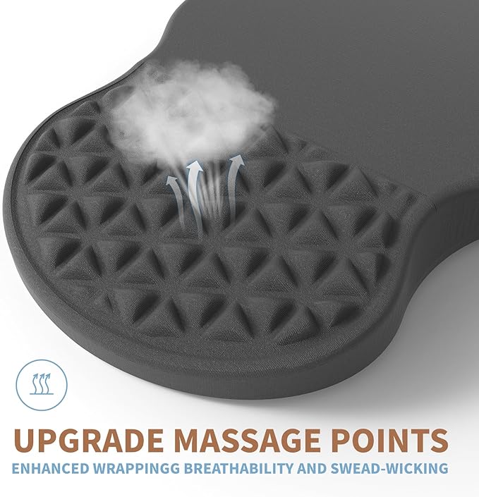 Ergonomic Mouse Pad Wrist Support with Massage Design, Pain Relief Mousepad with Wrist Rest, Memory Foam & Non-Slip PU Base, Computer Mouse Pads for Desk, Office & Home - Black