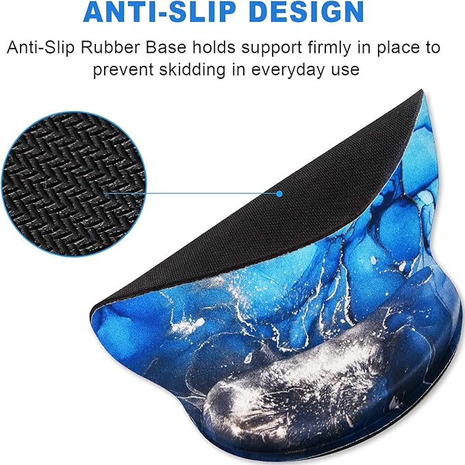 ToLuLu Mouse Pad Wrist Rest Support, Gel Mouse Pads with Non Slip Rubber Base Memory Foam Mousepad, Mouse Wrist Rest Pad for Laptop Computer Home Office Working Gaming Pain Relief, Blue Grey Marble