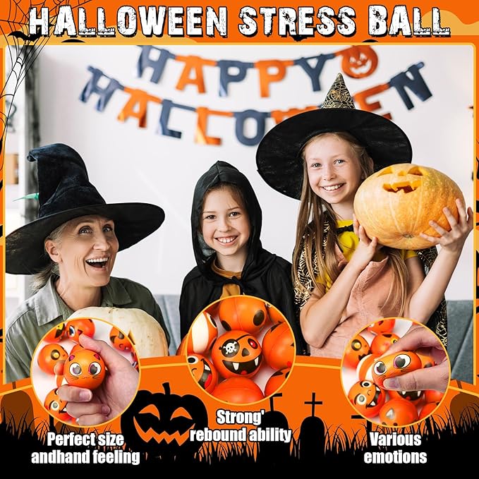 Libima 100 Pcs Halloween Face Stress Balls Bulk 2 Inch Foam Face Squeeze Balls Mini Funny Stress Relief Ball for Kids Adults Coworkers Relief Squeeze Finger Exercise School