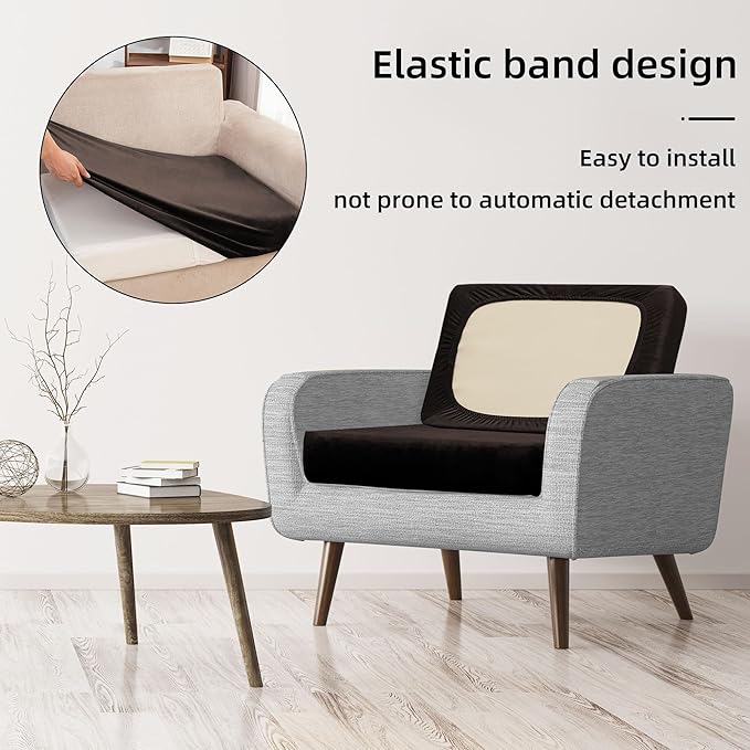 8Pcs Stretch Velvet Patio Cushion Cover,Fluffy,for Fall Outdoor Couch Cushion Cover Replacement,Washable Indoor Outdoor Cushion Slipcovers(Coffee,Cover Only)