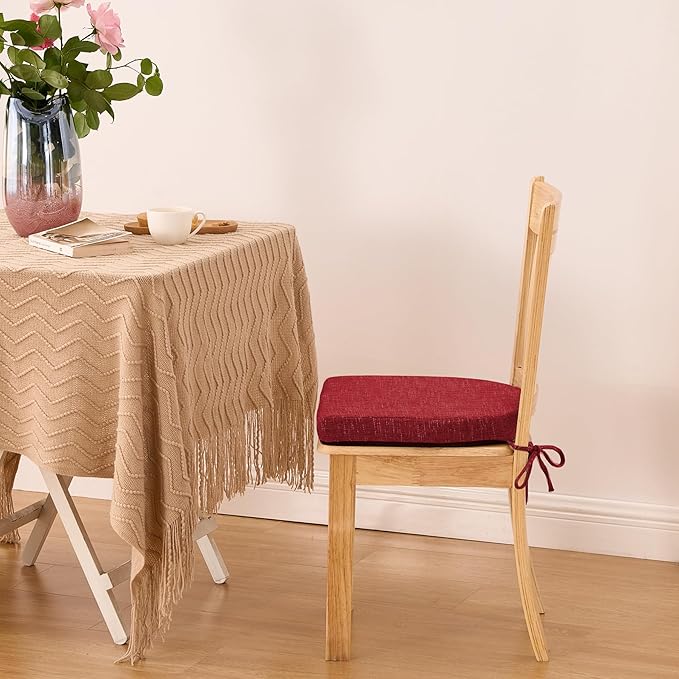 Chair Cushions for Dining Chairs with Ties and Removable Cover, Dining Kitchen Chair Pads with Non-Slip Bottom, High-Resilience Indoor Seat Cushions, 16'' x 16'' x 2'', Set of 2, Red