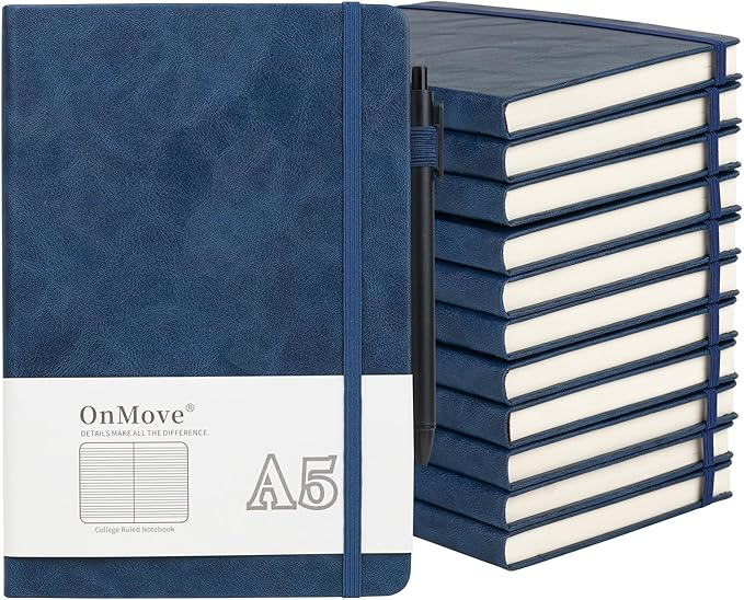 Notebooks Journal for Women Men 12 Pack Bulk Leather Hardcover with Pen Holder A5 160 Pages 100 GSM Thick Paper for Work School Lined Navy Blue