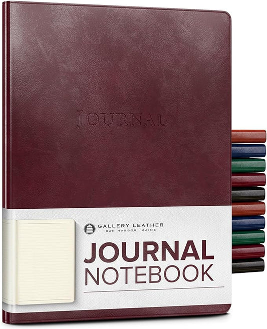 Gallery Leather Journal - Crafted in Maine, USA - Elegant Leather Writing Notebook with 192 Lined Pages - A Timeless Space for Your Thoughts - Acadia Burgundy, 9.75x7.5", Large Lined