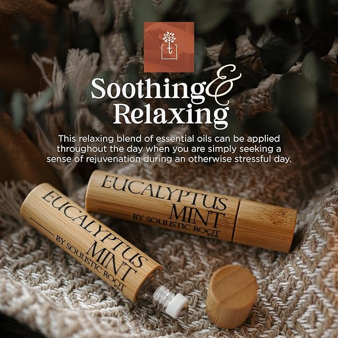 Eucalyptus Mint Essential Oil Roll On – Breathe Essential Oil Blend w/Peppermint, Spearmint, Rosemary – Aromatherapy Rollerball for Spa, Self Care, Energy – 10ml Bottles Each