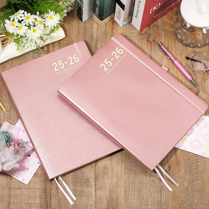 Planner 2025-2026 - JUL 2025 - JUN 2026, Academic Planner 8.5" x 11", 2025-2026 Planner Weekly and Monthly, Leather Cover Planner with Thick Paper, Back Pocket with Notes Pages - Rose Gold
