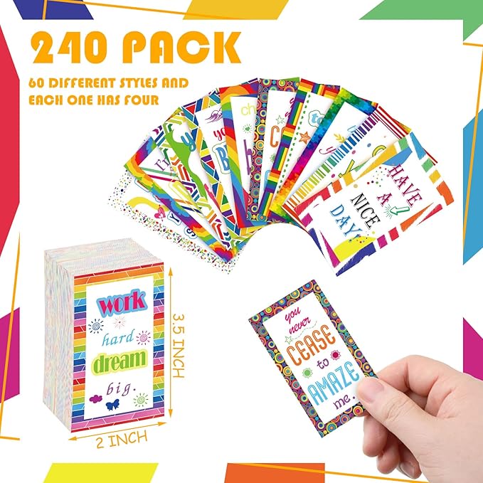 Jinei 300 Inspirational Affirmation Cards Positive Motivational Cards Small Mini Encouragement Quotes for Women Church End of the Year Teacher Gifts(Rainbow Style)