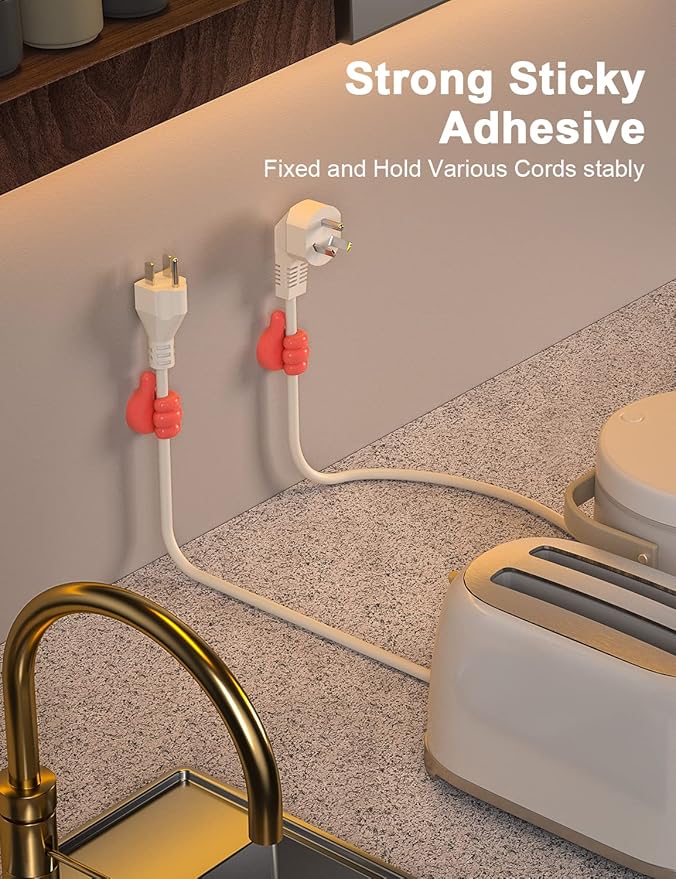 12Pcs Cable Clips, Fun Cord Holders, Silicone Thumb Wall Hooks, Cord Organizer for Desk Wall Car Nightstand, Cord Clips, Wire Holders, Phone USB Charger Cable Management, Key Hanger