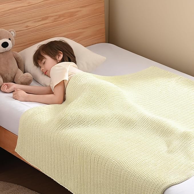 Guohaoi Knitted Weighted Blanket Kids (Cream 50"x60" 5lbs) No Beads Cooling Heavy Blanket, Home Decor Breathable Chunky Knit Throw Blanket for All-Season Use