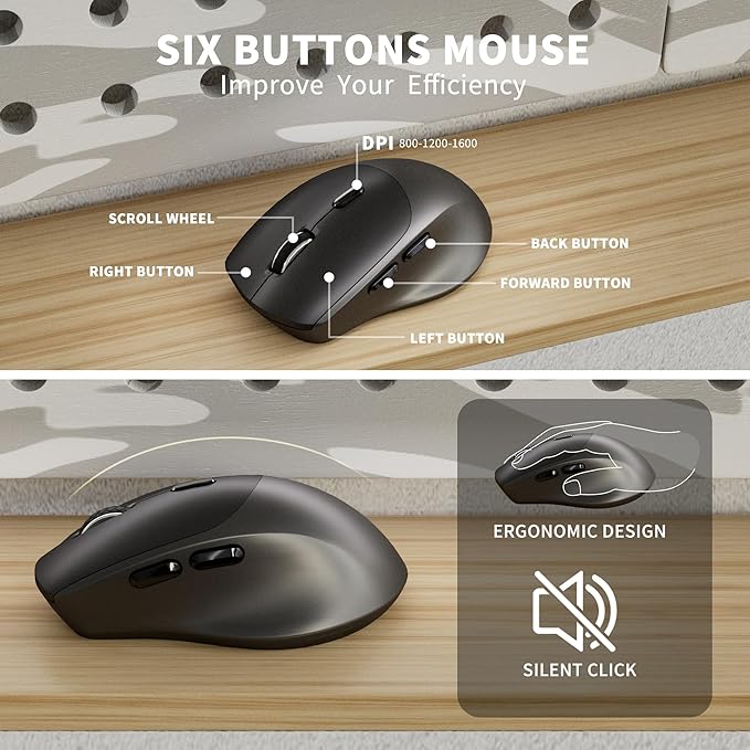 Wireless Keyboard and Mouse, Ergonomic Keyboard Mouse with Phone Holder, 2.4GHz Cordless Keyboard Mouse for Mac, Windows, PC, Laptop （Black）