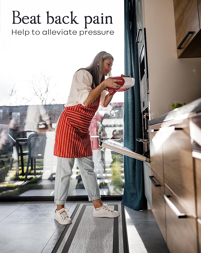 Anti-Fatigue Kitchen Mat Set – 2-Piece Memory Foam Cushioned Mats for Standing – Fabric Black, 18×30 & 18×60, 0.4 in Thick, Waterproof, Non-Slip – Homergy