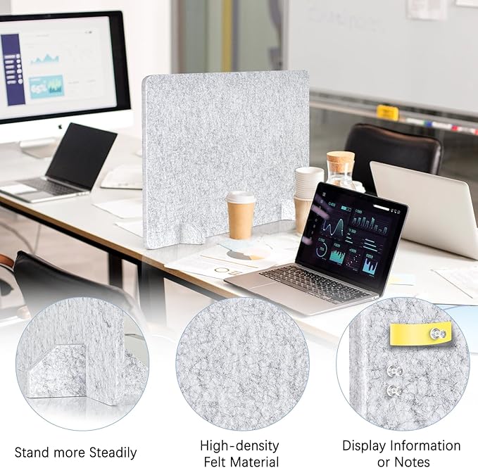 2 Pack Acoustic Desk Dividers - 24" x 20" Freestanding Privacy Panels Set with Noise - Reducing Design Cubicle Sound Proof, Ideal for Office, Classroom, and Home (Silver Gray)