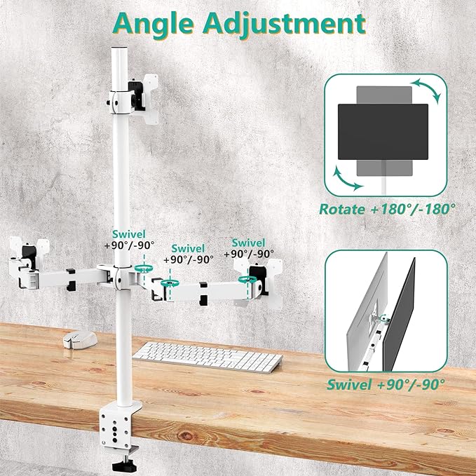 WALI Triple Monitor Stand, Fully Adjustable Three Monitor Desk Mount Fits 3 Screens up to 27 inch, 22 lbs. Weight Capacity per Arm (M003-W), White