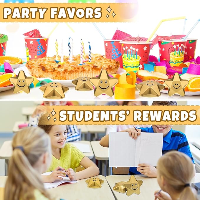 Deekin 36 Pieces Star Stress Balls Mini Foam Ball Stress Relief Toys for Teens and Adults Student Bag Fillers, Gold(Smile,1.6 Inch)