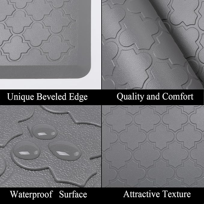 HEBE Oversized Kitchen Mat Cushioned Anti Fatigue Floor Mat Runner 20"x60" Non Slip Kitchen Mats for Floor Waterproof Kitchen Rugs and Mats Comfort Mat for Standing Desk,Sink,Laundry,Grey