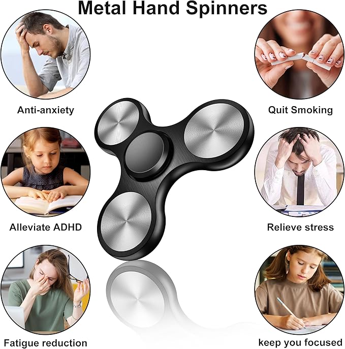 Fidget Spinners Toy, Metal Stainless Steel Bearing High Speed 4-8 Min Spins, EDC ADHD Stress Anxiety Relieves Reducer Fidgets Finger Toys, Spinner Toys for Kids and Adults