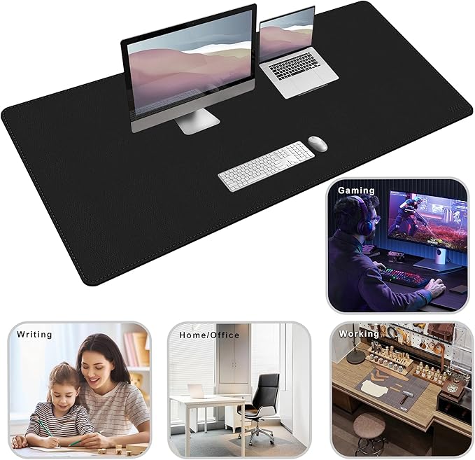 Vyaaa Leather Desk Mat, 59“ x 27.6” PU Leather Desk Pad Protector, Waterproof Extra Large Desk Mat, Large Mouse Pad，Desk Mats on top of Desks for Home or Office (Black)