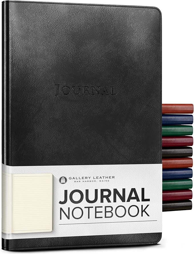 Gallery Leather Journal - Crafted in Maine, USA - Elegant Leather Writing Notebook with 192 Lined Pages - A Timeless Space for Your Thoughts - Acadia Black, 8x5.5, Desk Lined