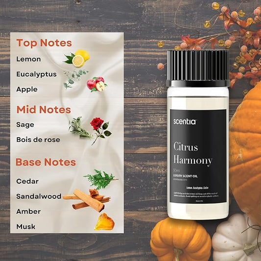 Citrus Harmony Essential Oil Blend – 50ml Bright Aromatherapy Oil with Lemon, Eucalyptus & Musk | Compact Diffuser Oil for Home, Travel, Gifting & DIY Candles