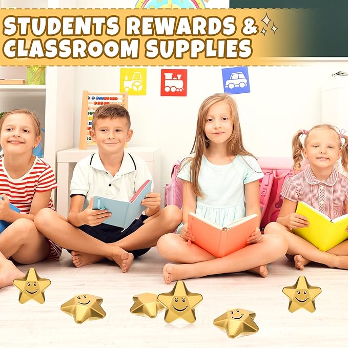 Deekin 36 Pieces Star Stress Balls Mini Foam Ball Stress Relief Toys for Teens and Adults Student Bag Fillers, Gold(Smile,3.1 Inch)