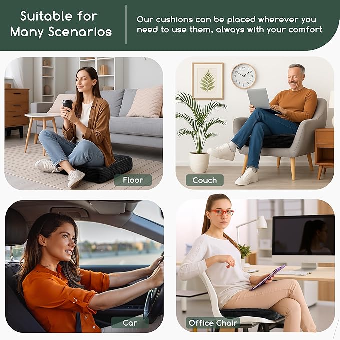 HIGOGOGO Tufted Corduroy Recliner Seat Cushion for Elderly, High Density Foam Large Square Seat Cushion for Recliner Chair, Floor Pillow, Office Chair, Car, No Pressure on Thighs, 20x20x4