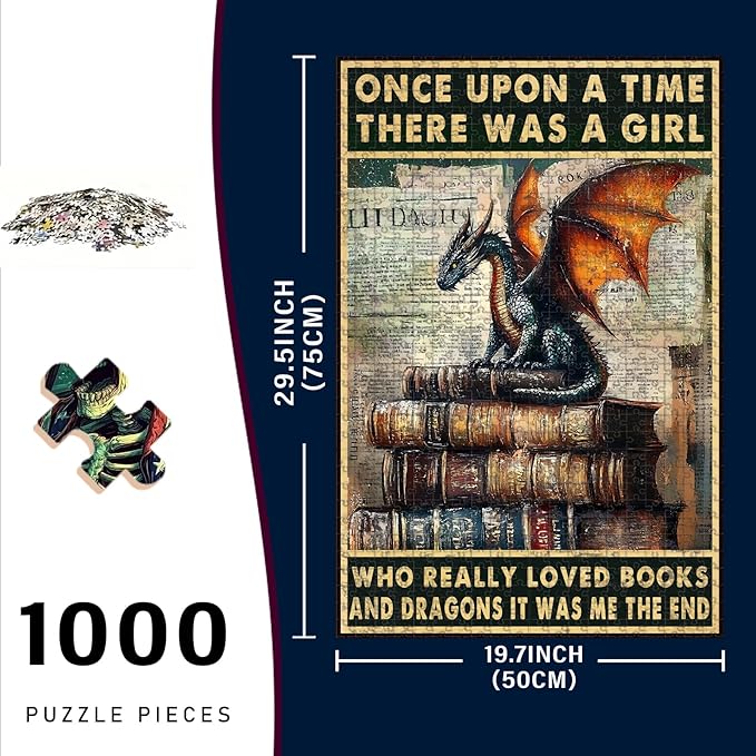 1000 Piece Adults Kids Jigsaw Once Upon A Time There was A Girl Who Really Loved Dragon Kids & Parents Educational Travel Toy 29.5x19.7 Inch