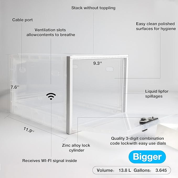 SANIDIKA Large Lockbox Medicine Lock Box - Refrigerator Lockable Boxes for Food Storage - Childproof First AID Locking Cabinet Pill Case Medical Organizer Bin - Mobile Tablet Locker Cell Phone Jail