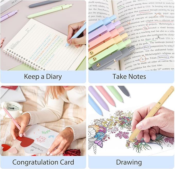 FIOVER Colored Pens, 12 Pack Colorful Gel Pens, Quick-Dry 0.7mm Medium Point for Journaling, Note Taking, Doodling, Aesthetic Office School Supplies, Gifts for Women Men