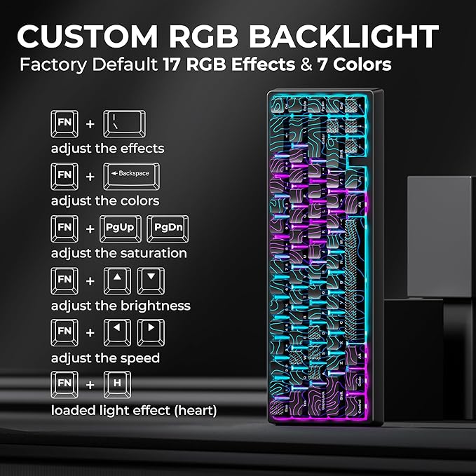 HITIME x XVX M67 60% Percent Keyboard Wireless, QMK/VIA Topographic Gaming Keyboard, Tri-Mode Thocky Creamy Mechanical Key Board, Hot Swappable Mount RGB IMD Tech for Win/Mac, Black