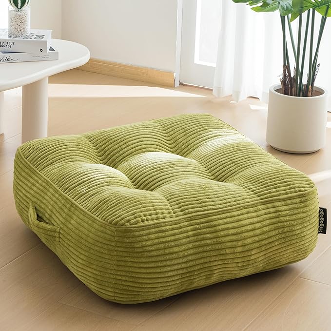 8" Washable Floor Pillow Cushion for Adults, Meditation Cushion Pillow, Large Square Floor Sitting, Removable Tufted Corduroy Cover, for Tatami Living Room or Yoga, 22x22 Inch, Machine Washable