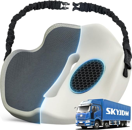 Memory Foam Truck Seat Cushion with TPE Gel Support, Truck Seat Cushion with Non-Slip Washable Cover for Back Support & Pain Relief During Long Drives(Gray&Dark Gray)