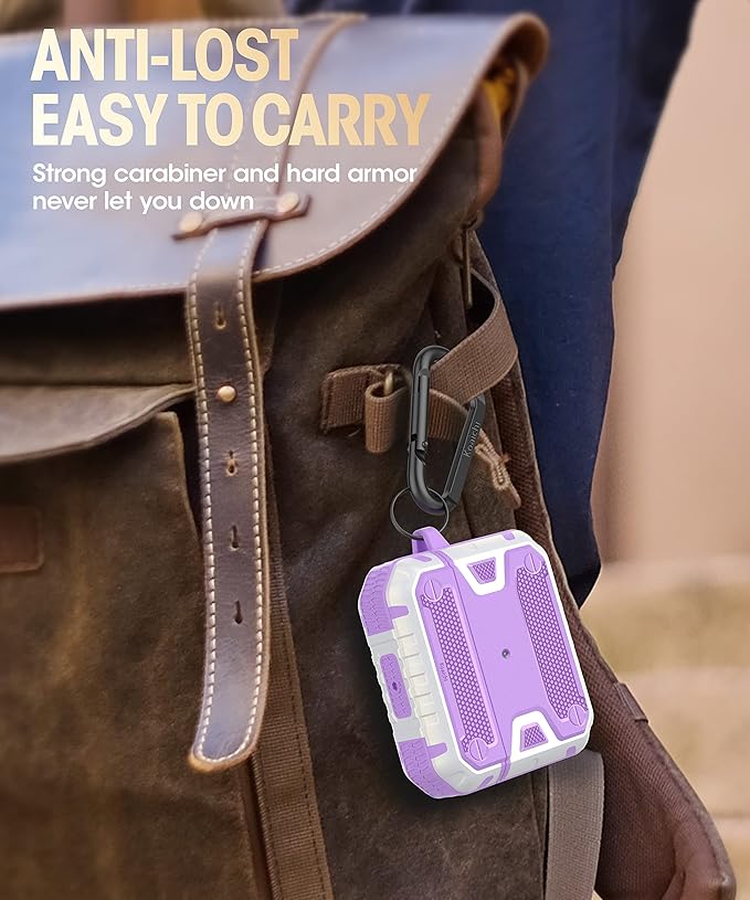 Koaichi Compatible with AirPods 3rd Generation Case(2021), Full-Body Rugged Hard Shell Protective Case Cover with Keychain Designed for AirPods 3 Case, Purple/White