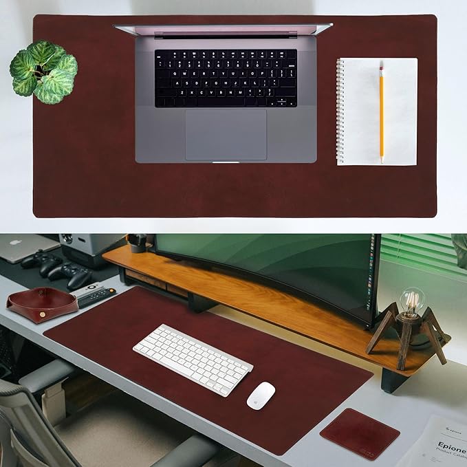 Elizo Leather Desk Mat Desk Pad Blotter Set - Real Full-Grain Leather (32x16) 2-Layer Genuine Desk Cover Protector & Large Mouse Pad | Computer Keyboard Desk Accessories for Office & Home