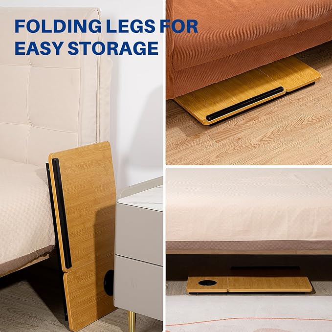 Laptop Desk for Bed Couch, Adjustable Foldable Bed Table with Cup Holder, Breakfast Serving Tray, Portable Laptop Lap Desk Stand for Working Reading Writing Eating Gaming (Bamboo Pattern)