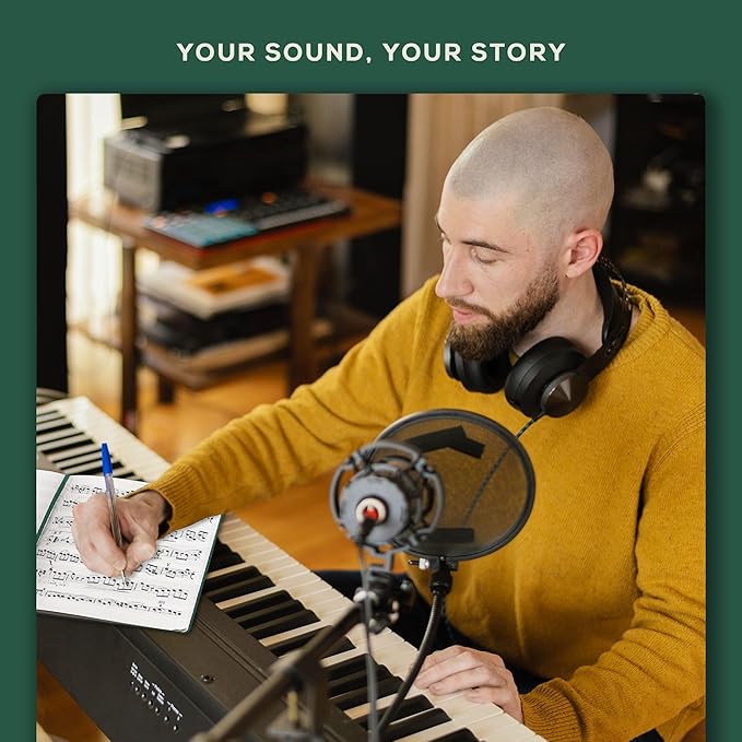 BEECHMORE BOOKS Blank Sheet Music Notebook – A4 8.5x11.5 for Songwriters, Musicians & Composers, 156 Thick 120gsm Pages, 10-Staff Perforated Sheets, Vegan Leather Hardcover, Elastic Closure, Gift Box