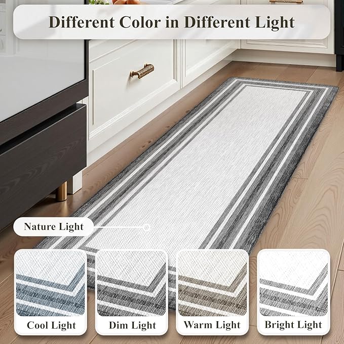 KIMODE Anti Fatigue Kitchen Mats for Floor 2 Piece, Cushioned Farmhouse Kitchen Rugs, Non Slip Kitchen Floor Mats, Comfort Foam Standing Desk Mats for Laundry Office Sink Grey 20"x71"+20"x32"