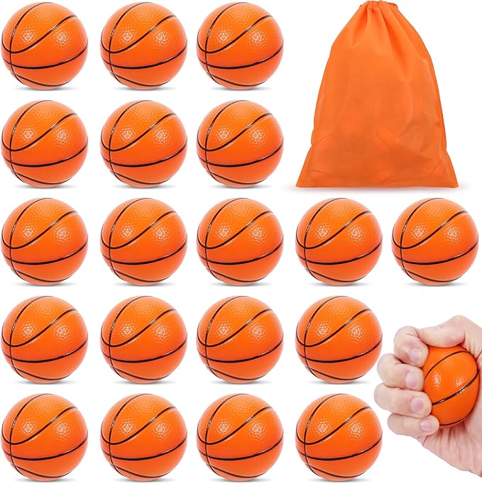 20 Pcs Basketball Stress Ball,2.5 in Foam Squeeze Balls,Mini Basketball Stress Balls for Anxiety Relief,Relaxation,Small Sports Balls for Party Carnival Reward Basketball Sports Themed Party