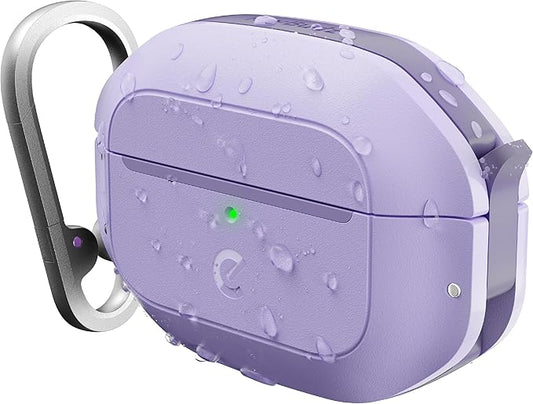 Keybudz for AirPods Pro Case with Lock - Fully Waterproof AirPods Pro 2nd Generation Case Cover - Keychain, Rugged Tough Protection, Hard Shell and Carabiner for USB-C/Lightning (Wild Lavender)
