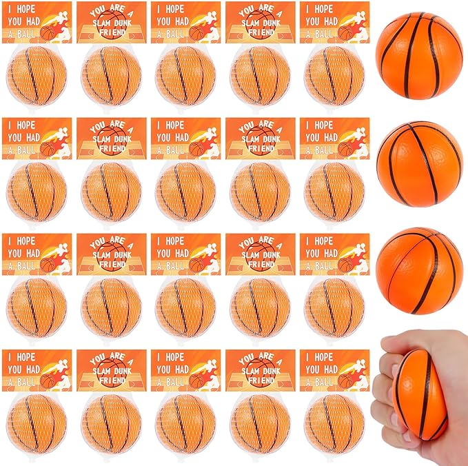 LiYiQ 24Pcs 2.36 Inch Basketball Stress Balls Basketball Party Favors for Kids Basketball Party Decorations Basketball Goodie Bag Stuffers for Kids Classroom Exchange