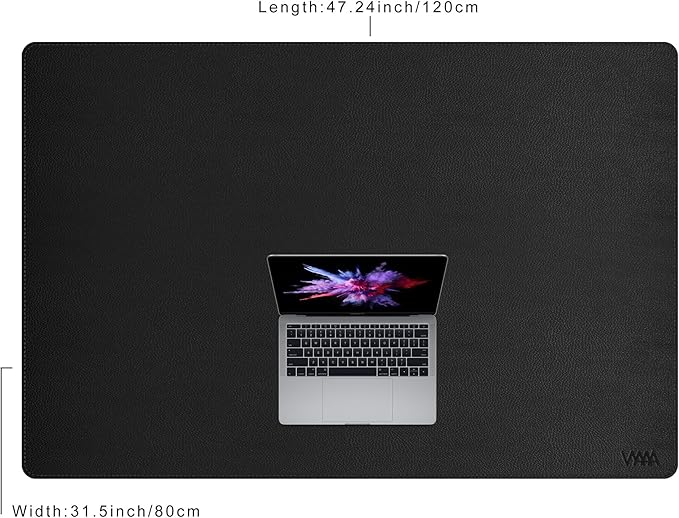 Vyaaa 47.2"x31.5" PU Leather Large Desk Mat (Black) - XXL Extended Mouse pad, Office Desk Protector, Non-Slip Computer Desk pad for Office, Gaming, Home