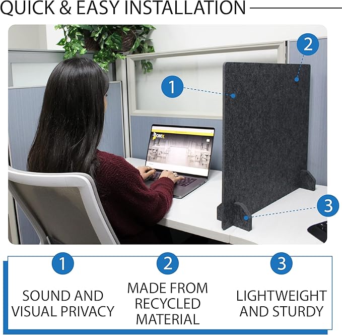Acoustic Freestanding Desk Divider - Noise Reducing Desk Privacy Panel - Library & Office Furniture Partition - Workstations Shield Barrier - Instant Wall Desk 20" H x 24" W (4 Pack, Shadow)