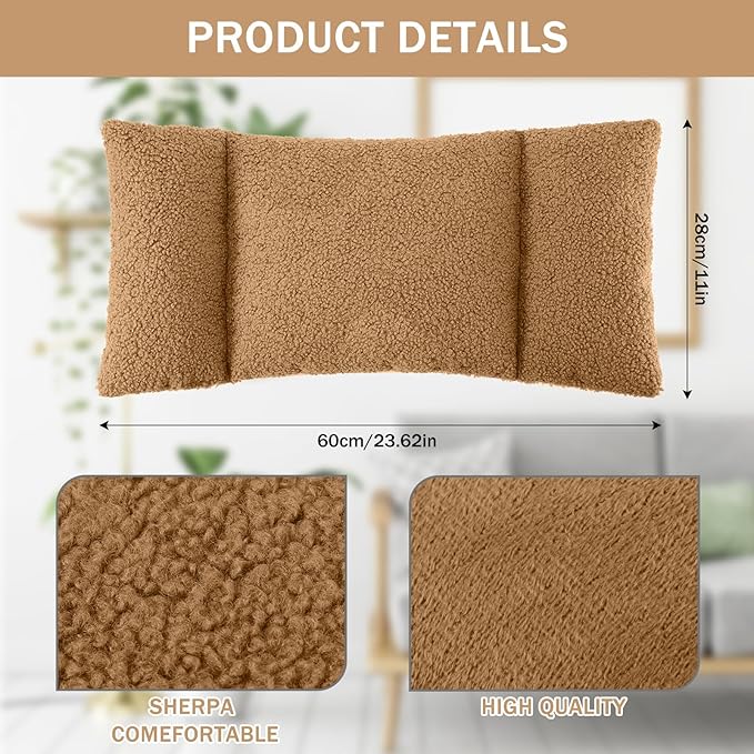 Queekay Fleece Lumbar Support Pillow 3 Section Back Pillow Office Chair for Back Support Comfortable Lumbar Cushion for Car Seat Pain Relief Sofa Rest(Light Tan)