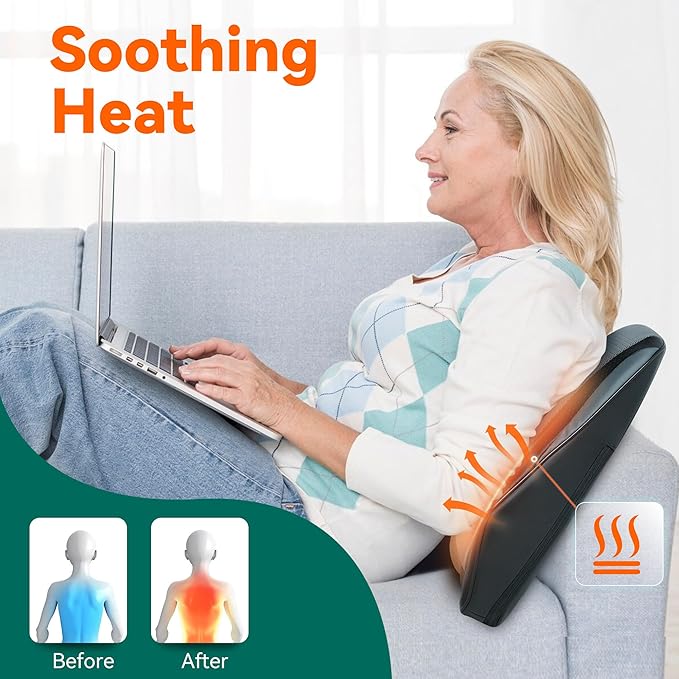 Snailax Back Massager for Back Pain Deep Tissue, Shiatsu Lower Back Neck Massager with Heat, 3D Kneading Massage Pillow for Neck Shoulder
