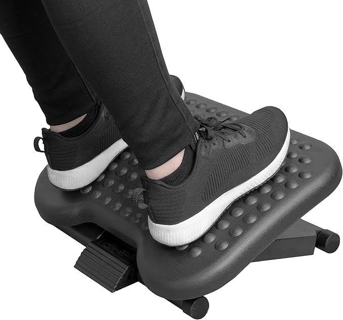 Mount-It! Ergonomic Under Desk Footrest with 3 Height Levels |Height Adjustable Tilting Foot Stool | Home Office Footrest with Massage Surface for Improved Circulation (MI-7801)