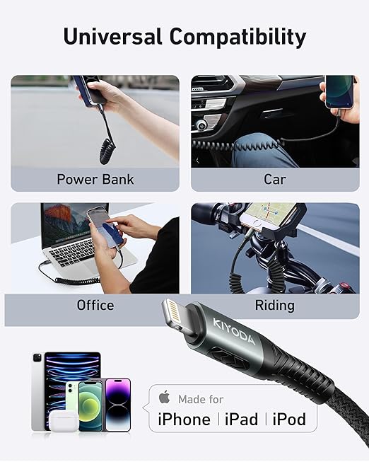 USBC to Lightning Cable for Car, Coiled iPhone Charger 3FT 2Pack, [Apple MFi Certified] USB Type C to Lightning Cable Braided Fast Charging Cord Compatible with iPhone 14/13/12/11/8/7/Pro Max, iPad