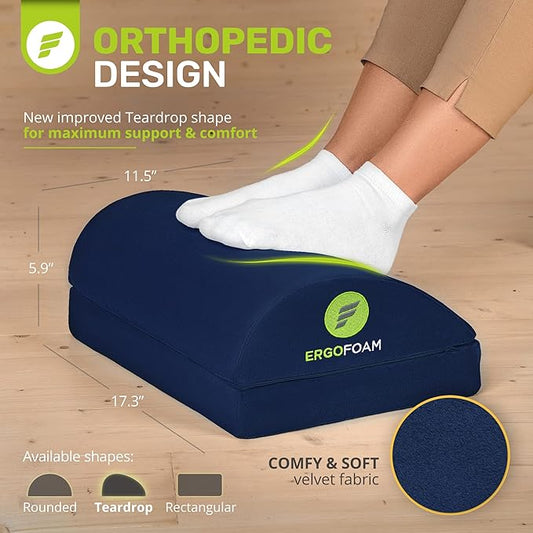 ErgoFoam Foot Rest - Chiropractor-Endorsed Orthopedic Teardrop Design 2in1 Adjustable Premium Under Desk Footrest for Lumbar, Back, Knee Pain (Navy Blue)